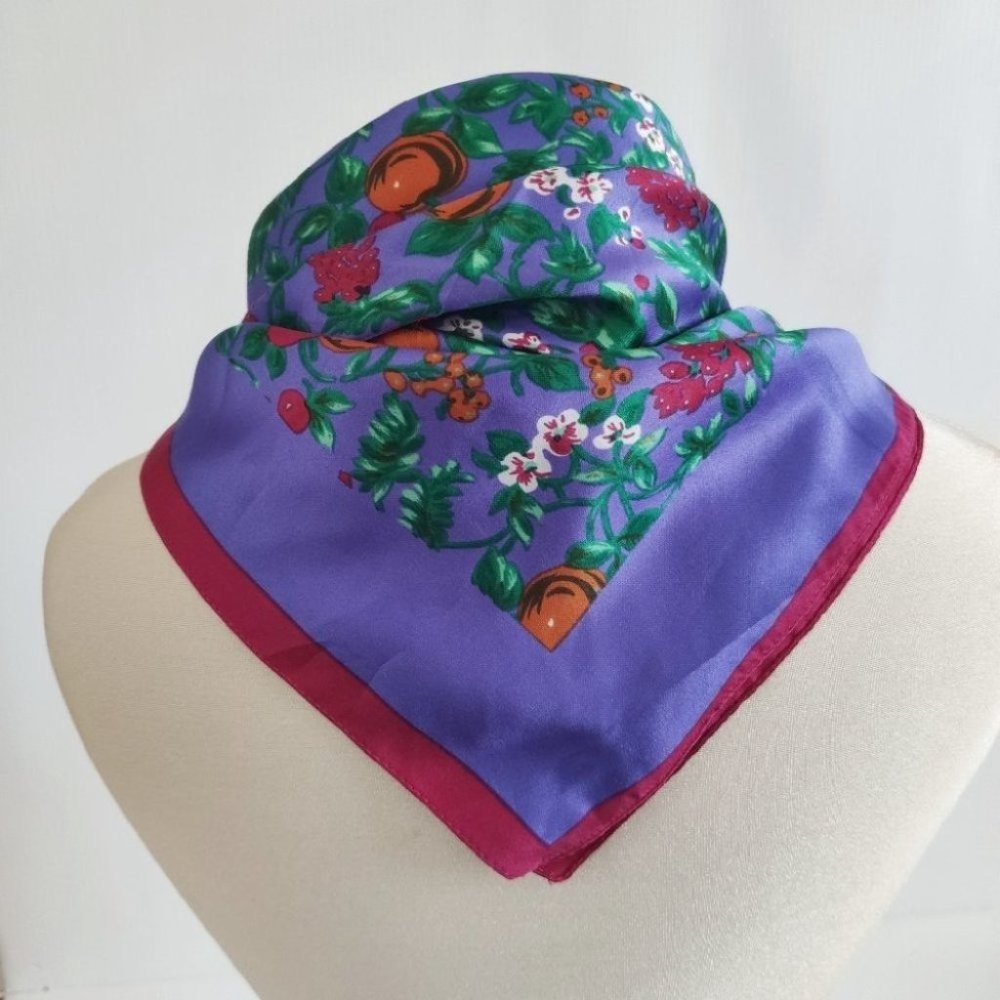 Italian Made Polyester Square Neck Scarf Floral